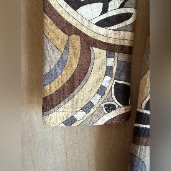 Zara Retro Abstract Print Midi Dress M Brown Gray Long Sleeve Stretch Jersey EUC - Picture 7 of 11